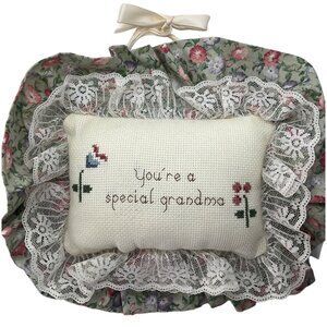 Handmade You are a Special Grandma Lace Cross Stitch Mini Pillow Wall Hanging